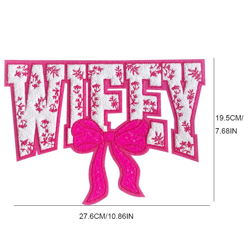 WIFEY Floral Bow Iron On Patch